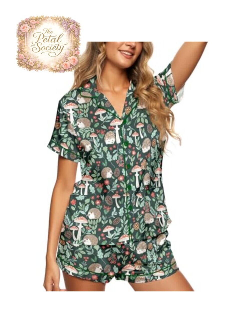 HUNTFAMI Women Satin Pajama Set 2 Pc Short Sleeve Button Down